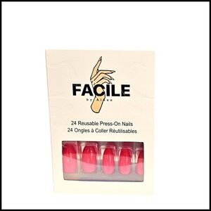 Facile by Alexa Pink Red Ombre Dirty Shirley Press On Nails 24 Reusable Nail Set